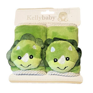 Kelly Baby Green Dinosaur Dino Triceratops Plush Seatbelt Covers Neck Protectors